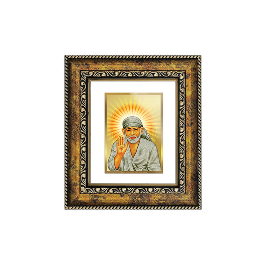 DIVINITI Shirdi Sai Baba Gold Plated Wall Photo Frame, Table Decor| DG Frame 113 Size 1 and 24K Gold Plated Foil (17.5 CM X 16.5 CM)