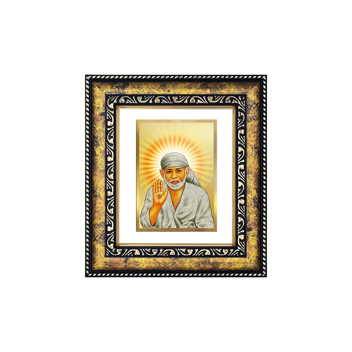 DIVINITI Shirdi Sai Baba Gold Plated Wall Photo Frame, Table Decor| DG Frame 113 Size 2 and 24K Gold Plated Foil (23.5 CM X 19.5 CM)