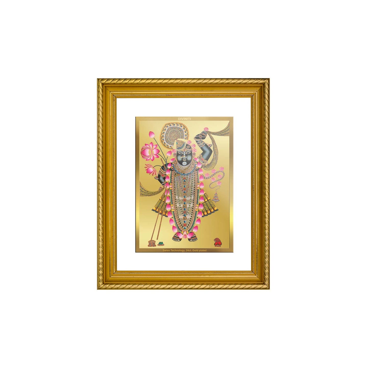 DIVINITI Shrinathji Gold Plated Wall Photo Frame, Table Decor| DG Frame 113 Size 2 and 24K Gold Plated Foil (23.5 CM X 19.5 CM)