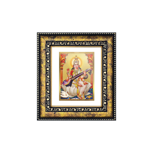 DIVINITI Saraswati Gold Plated Wall Photo Frame, Table Decor| DG Frame 113 Size 2 and 24K Gold Plated Foil (23.5 CM X 19.5 CM)