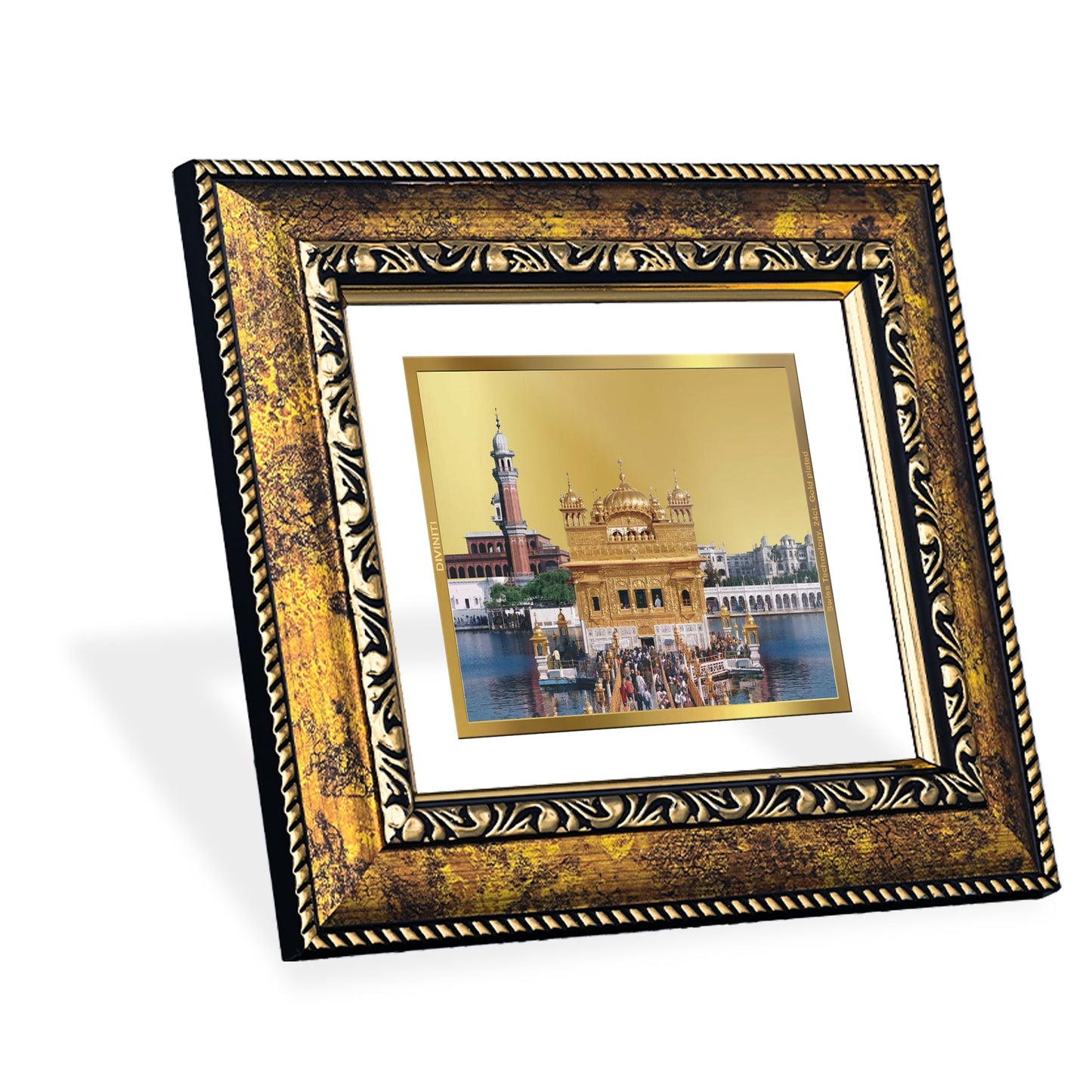 DIVINITI Golden Temple Gold Plated Wall Photo Frame, Table Decor| DG Frame 113 Size 1 and 24K Gold Plated Foil (17.5 CM X 16.5 CM)