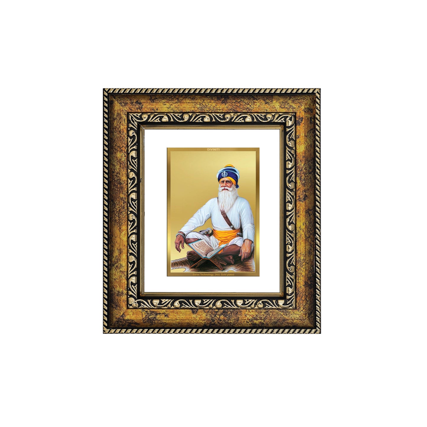 DIVINITI Baba Deep Singh Gold Plated Wall Photo Frame, Table Decor| DG Frame 113 Size 1 and 24K Gold Plated Foil (17.5 CM X 16.5 CM)