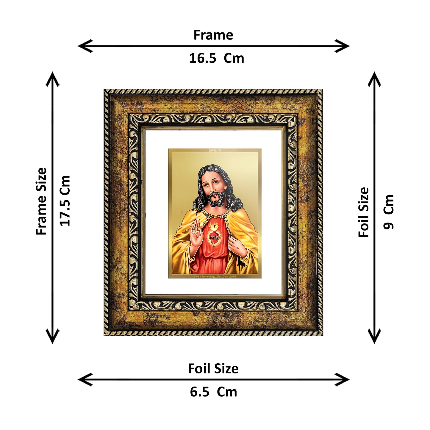 DIVINITI Jesus Gold Plated Wall Photo Frame, Table Decor| DG Frame 113 Size 1 and 24K Gold Plated Foil (17.5 CM X 16.5 CM)