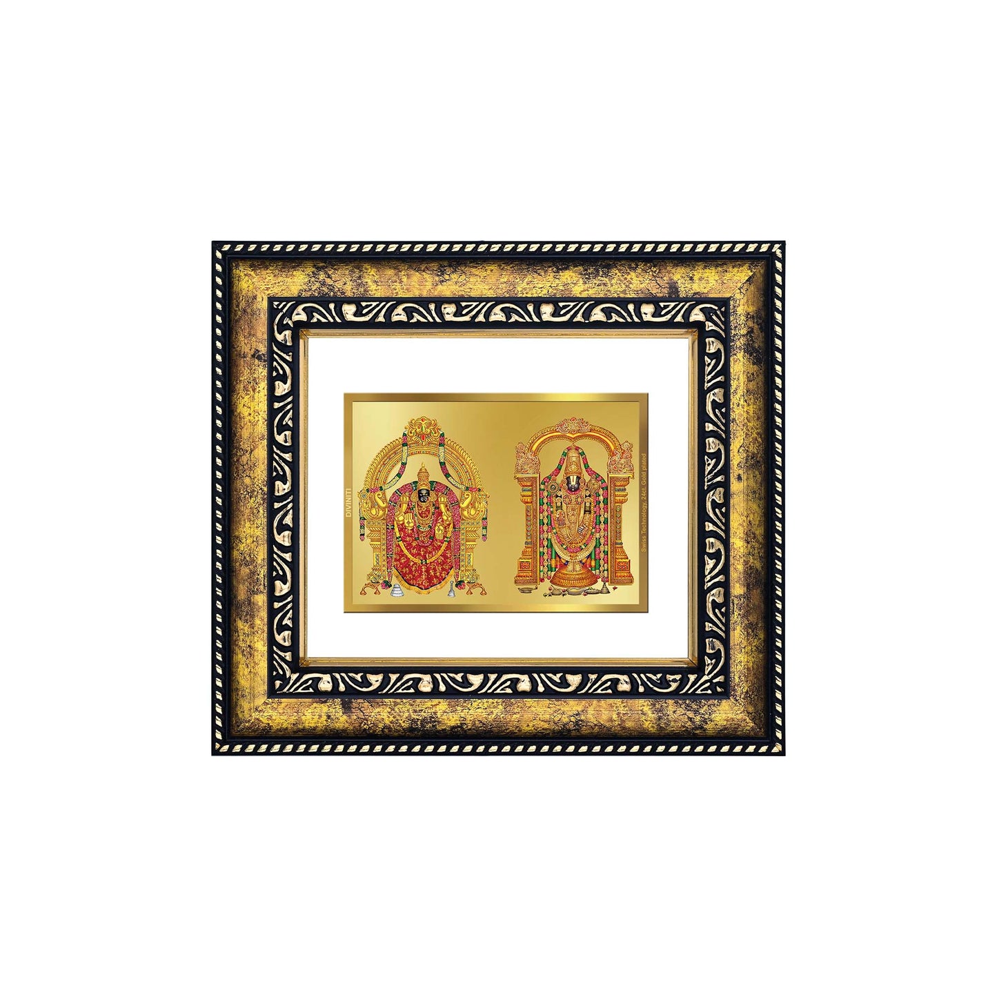 DIVINITI Padmavati & Balaji Gold Plated Wall Photo Frame, Table Decor| DG Frame 113 Size 1 and 24K Gold Plated Foil (17.5 CM X 16.5 CM)