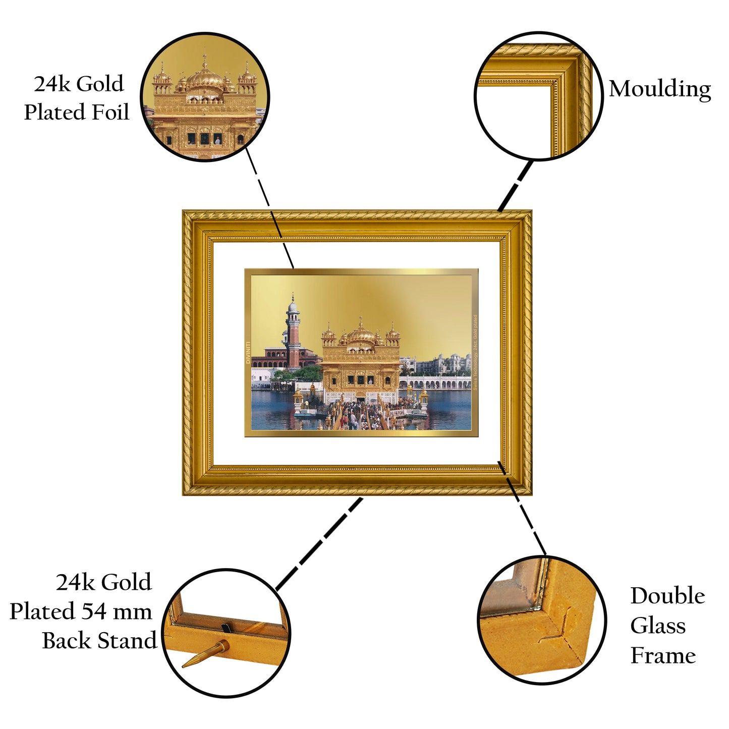 DIVINITI Golden Temple Gold Plated Wall Photo Frame, Table Decor| DG Frame 056 Size 2.5 and 24K Gold Plated Foil (28 CM X 23 CM)