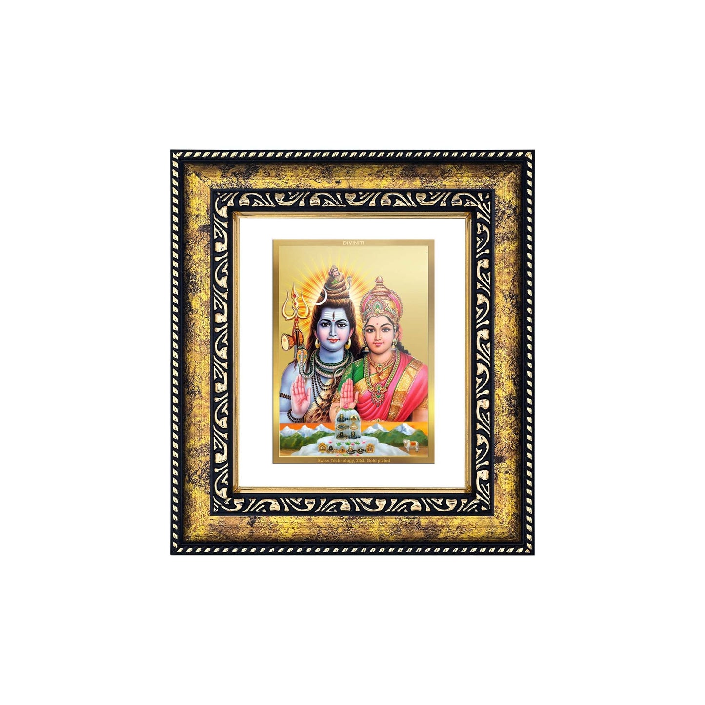 DIVINITI Shiva Parvati Gold Plated Wall Photo Frame, Table Decor| DG Frame 113 Size 2 and 24K Gold Plated Foil (23.5 CM X 19.5 CM)