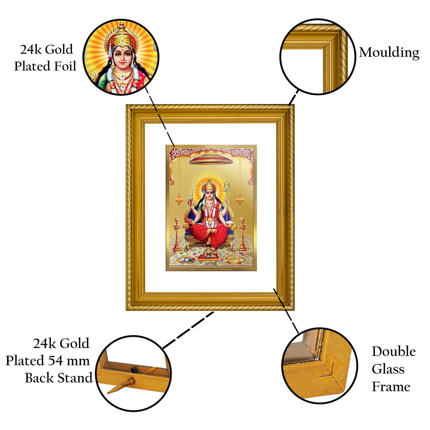 DIVINITI Santoshi Mata Gold Plated Wall Photo Frame, Table Decor| DG Frame 056 Size 2.5 and 24K Gold Plated Foil (28 CM X 23 CM)