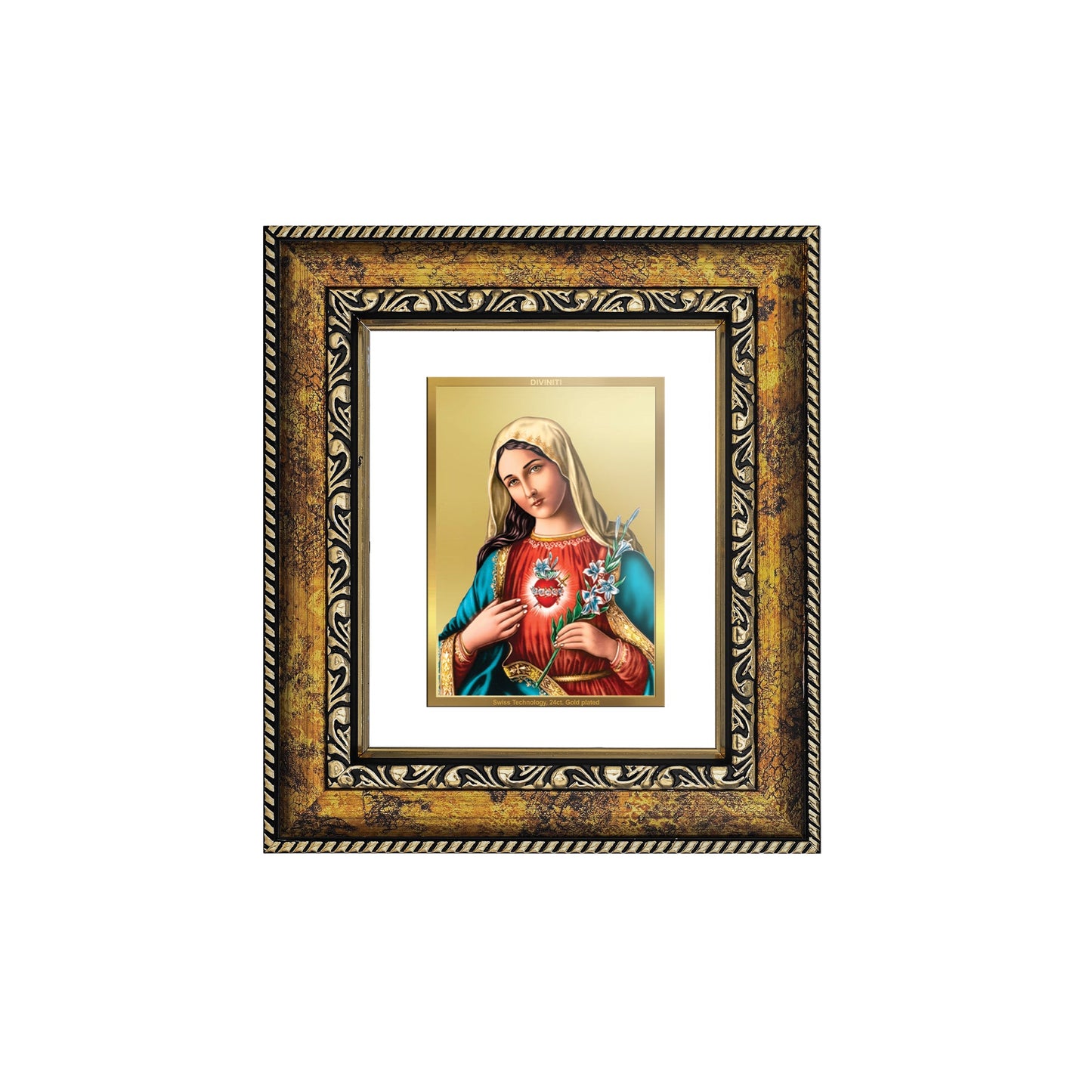 DIVINITI Mother Mary Gold Plated Wall Photo Frame, Table Decor| DG Frame 113 Size 1 and 24K Gold Plated Foil (17.5 CM X 16.5 CM)