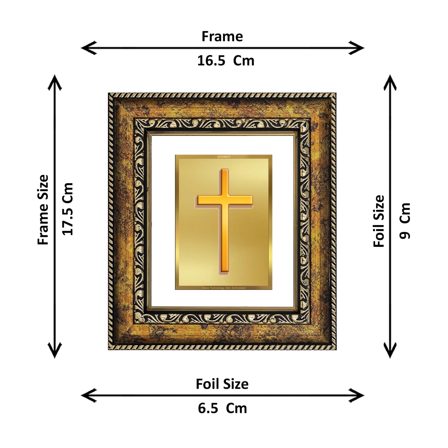 DIVINITI Holy Cross Gold Plated Wall Photo Frame, Table Decor| DG Frame 113 Size 1 and 24K Gold Plated Foil (17.5 CM X 16.5 CM)