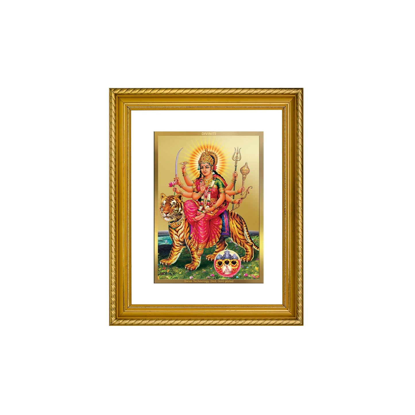 DIVINITI Durga Gold Plated Wall Photo Frame, Table Decor| DG Frame 056 Size 2.5 and 24K Gold Plated Foil (28 CM X 23 CM)