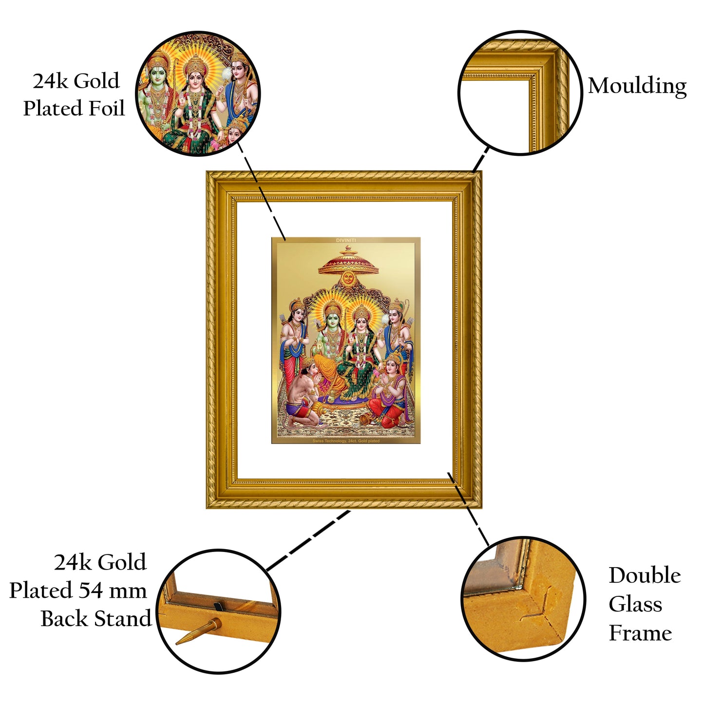 DIVINITI Ram Darbar Gold Plated Wall Photo Frame, Table Decor| DG Frame 056 Size 2.5 and 24K Gold Plated Foil (28 CM X 23 CM)