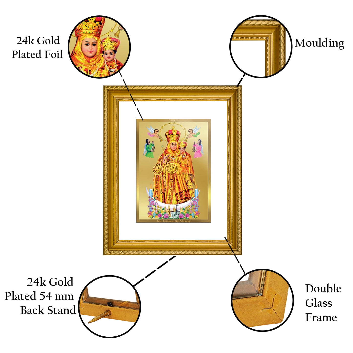 DIVINITI Lady of Health Gold Plated Wall Photo Frame, Table Decor| DG Frame 056 Size 2.5 and 24K Gold Plated Foil (28 CM X 23 CM)