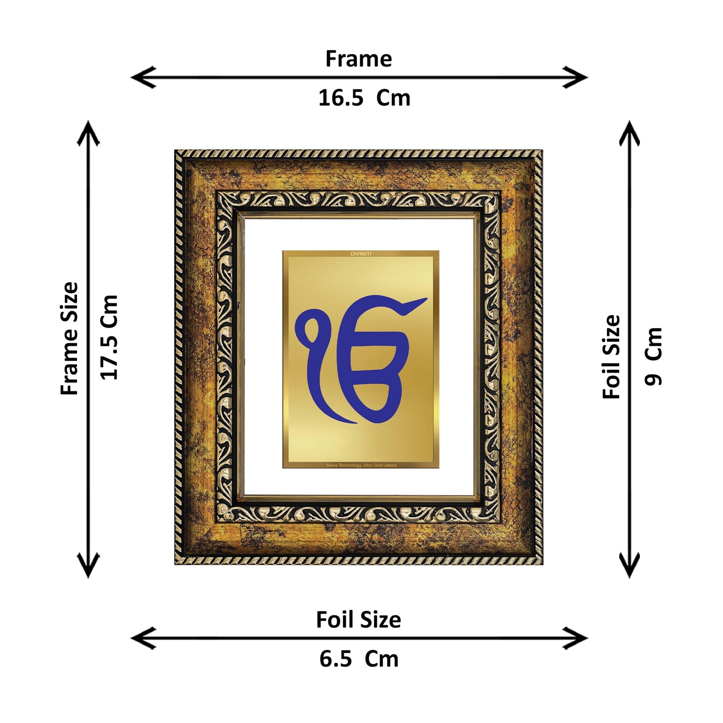 DIVINITI Ek Omkar Gold Plated Wall Photo Frame, Table Decor| DG Frame 113 Size 1 and 24K Gold Plated Foil (17.5 CM X 16.5 CM)