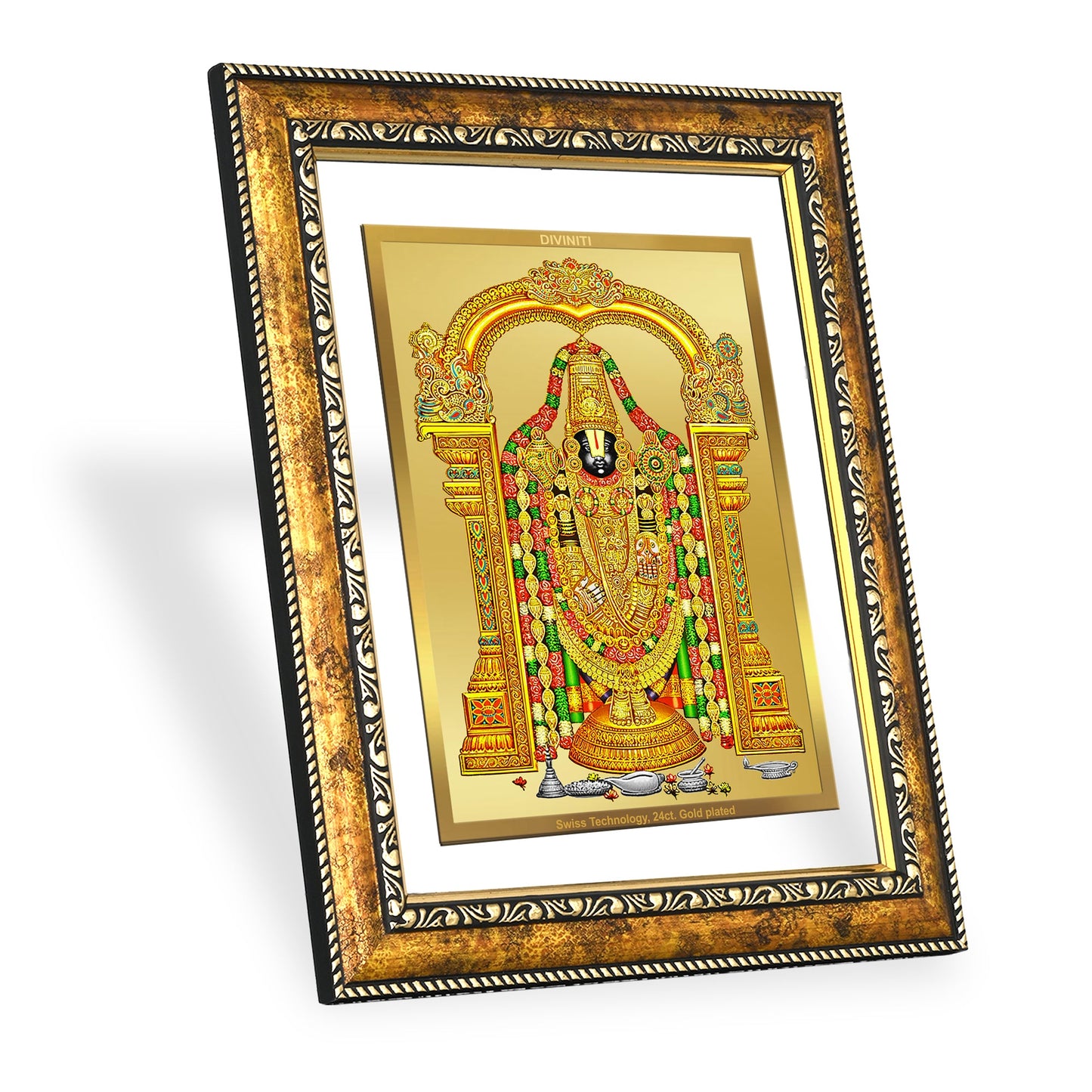 DIVINITI Tirupati Balaji Gold Plated Wall Photo Frame, Table Decor| DG Frame 113 Size 3 and 24K Gold Plated Foil (33.3 CM X 26 CM)