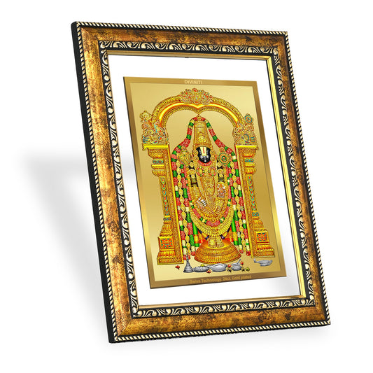 DIVINITI Tirupati Balaji Gold Plated Wall Photo Frame, Table Decor| DG Frame 113 Size 3 and 24K Gold Plated Foil (33.3 CM X 26 CM)