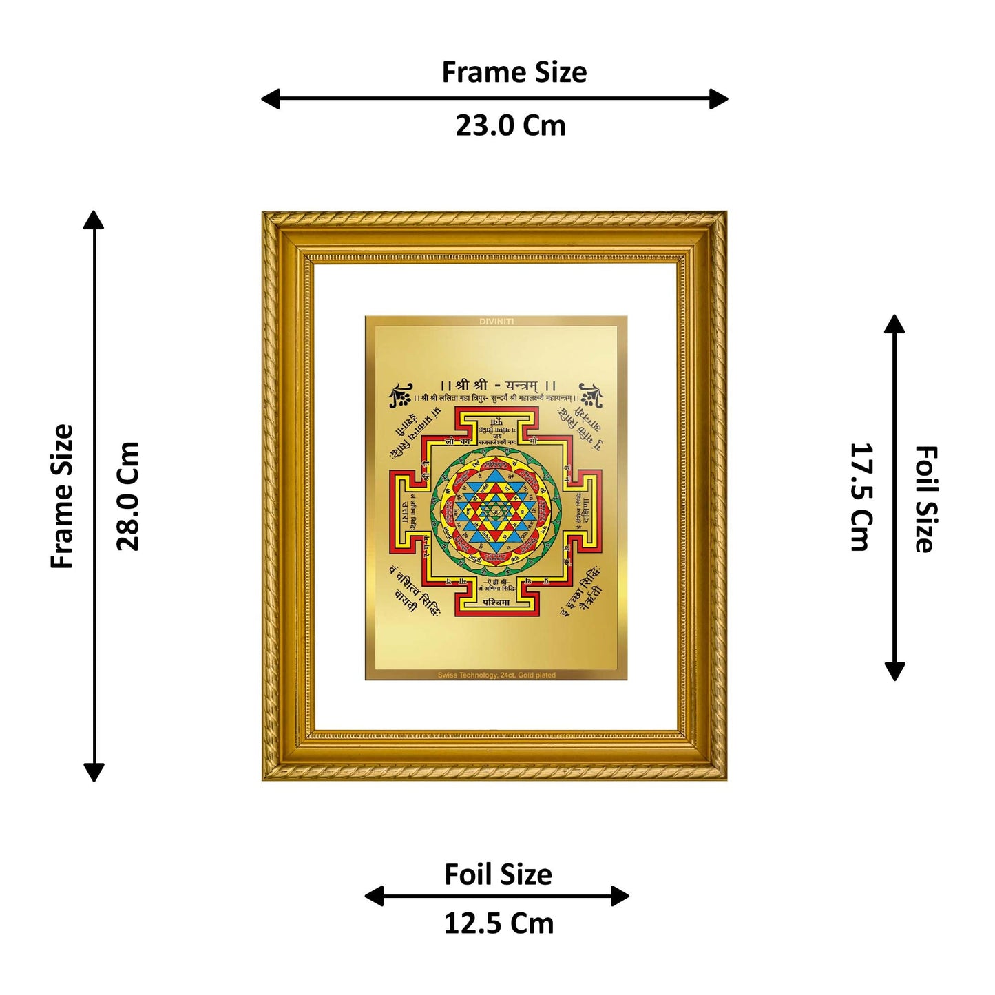 DIVINITI Shree Yantra Gold Plated Wall Photo Frame, Table Decor| DG Frame 056 Size 2.5 and 24K Gold Plated Foil (28 CM X 23 CM)