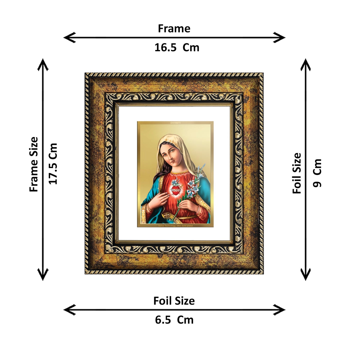 DIVINITI Mother Mary Gold Plated Wall Photo Frame, Table Decor| DG Frame 113 Size 1 and 24K Gold Plated Foil (17.5 CM X 16.5 CM)