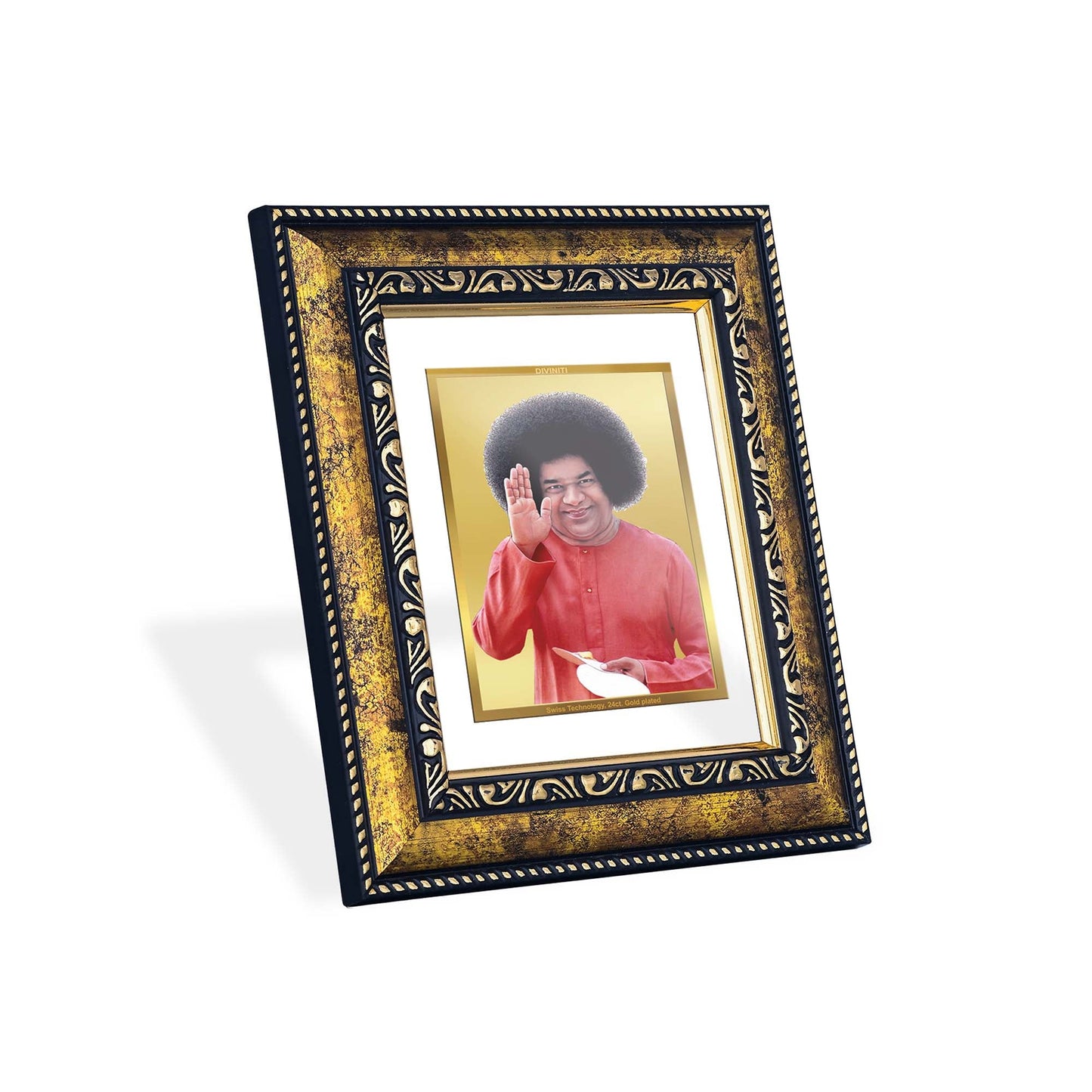 DIVINITI Satya Sai Gold Plated Wall Photo Frame, Table Decor| DG Frame 113 Size 2 and 24K Gold Plated Foil (23.5 CM X 19.5 CM)