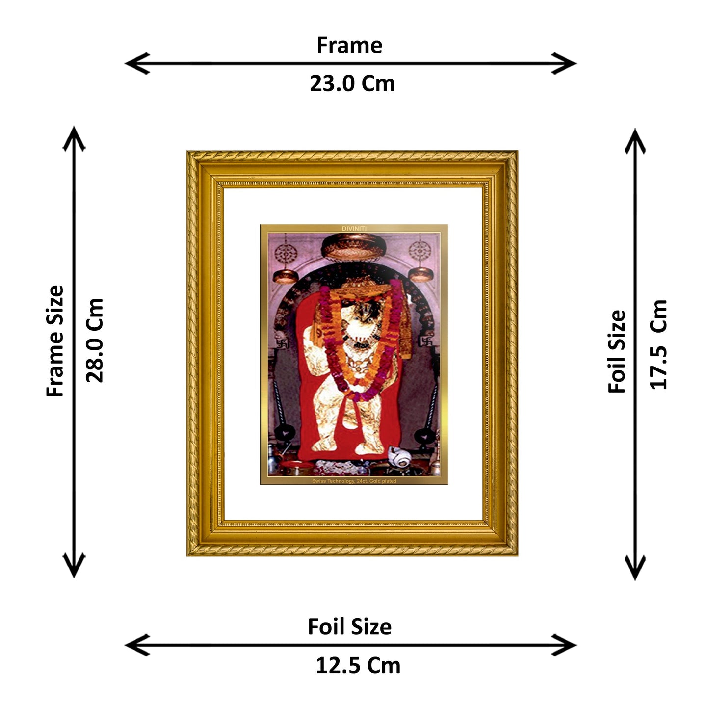 DIVINITI Mahendipur Balaji Gold Plated Wall Photo Frame, Table Decor| DG Frame 056 Size 2.5 and 24K Gold Plated Foil (28 CM X 23 CM)