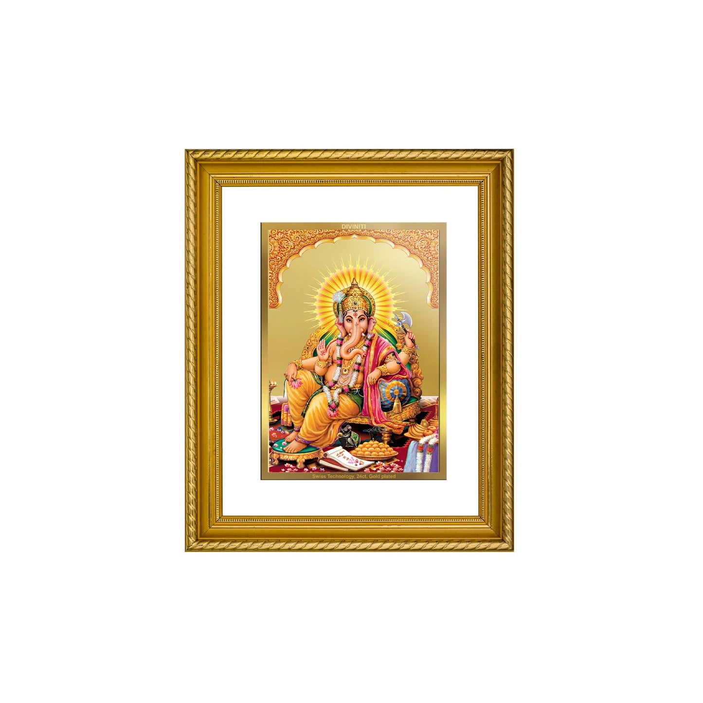 DIVINITI Lord Ganesha Gold Plated Wall Photo Frame, Table Decor| DG Frame 056 Size 2.5 and 24K Gold Plated Foil (28 CM X 23 CM)