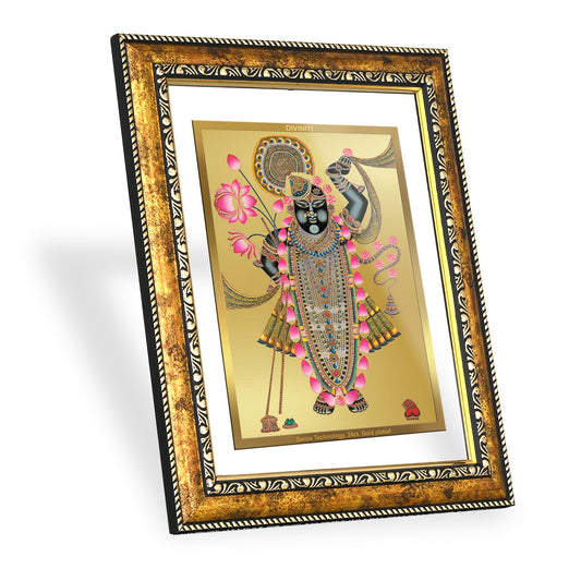 DIVINITI Shrinathji Gold Plated Wall Photo Frame, Table Decor| DG Frame 113 Size 3 and 24K Gold Plated Foil (33.3 CM X 26 CM)