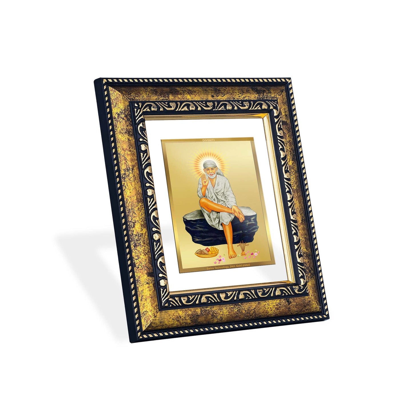 DIVINITI Sai Baba Gold Plated Wall Photo Frame, Table Decor| DG Frame 113 Size 2 and 24K Gold Plated Foil (23.5 CM X 19.5 CM)