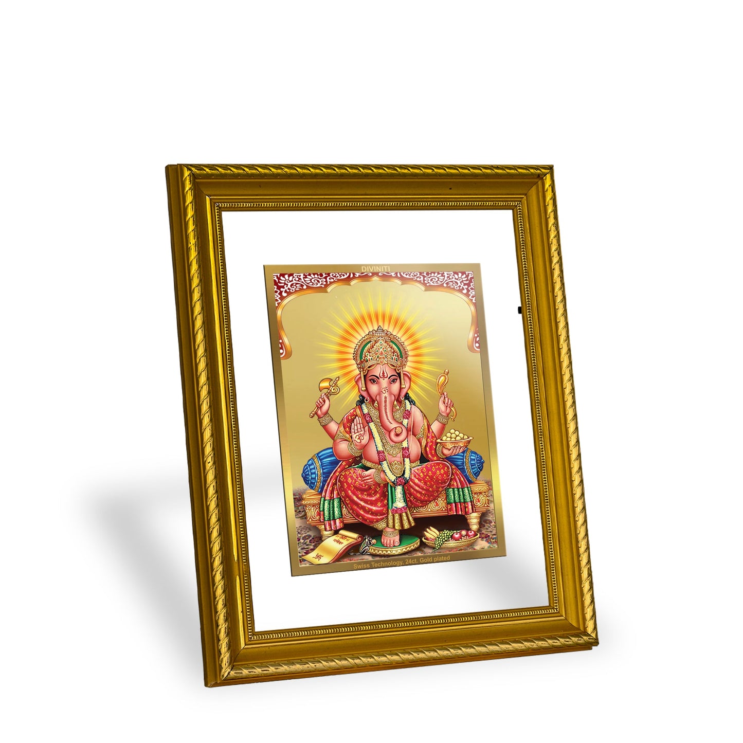 DIVINITI Ganesha Gold Plated Wall Photo Frame, Table Decor| DG Frame 056 Size 2.5 and 24K Gold Plated Foil (28 CM X 23 CM)