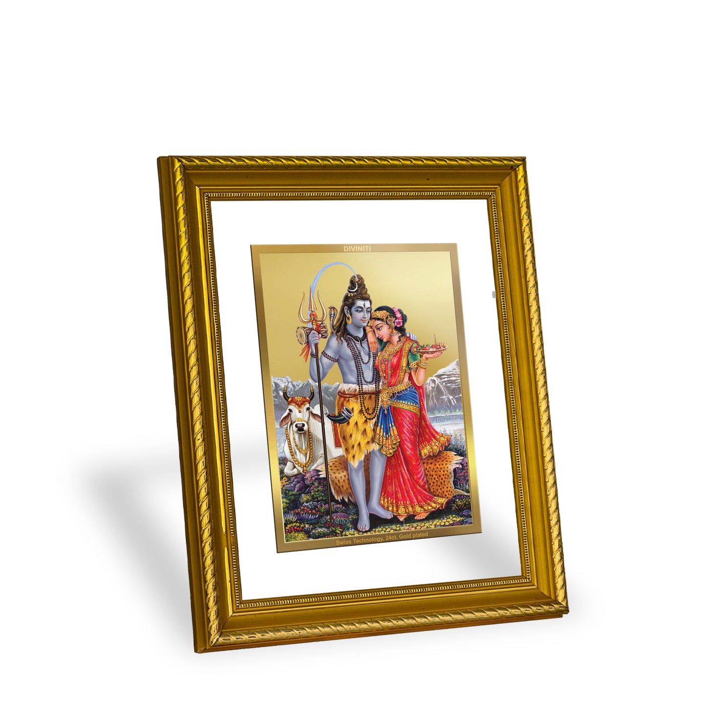 DIVINITI Shiva Parvati Gold Plated Wall Photo Frame, Table Decor| DG Frame 056 Size 2.5 and 24K Gold Plated Foil (28 CM X 23 CM)