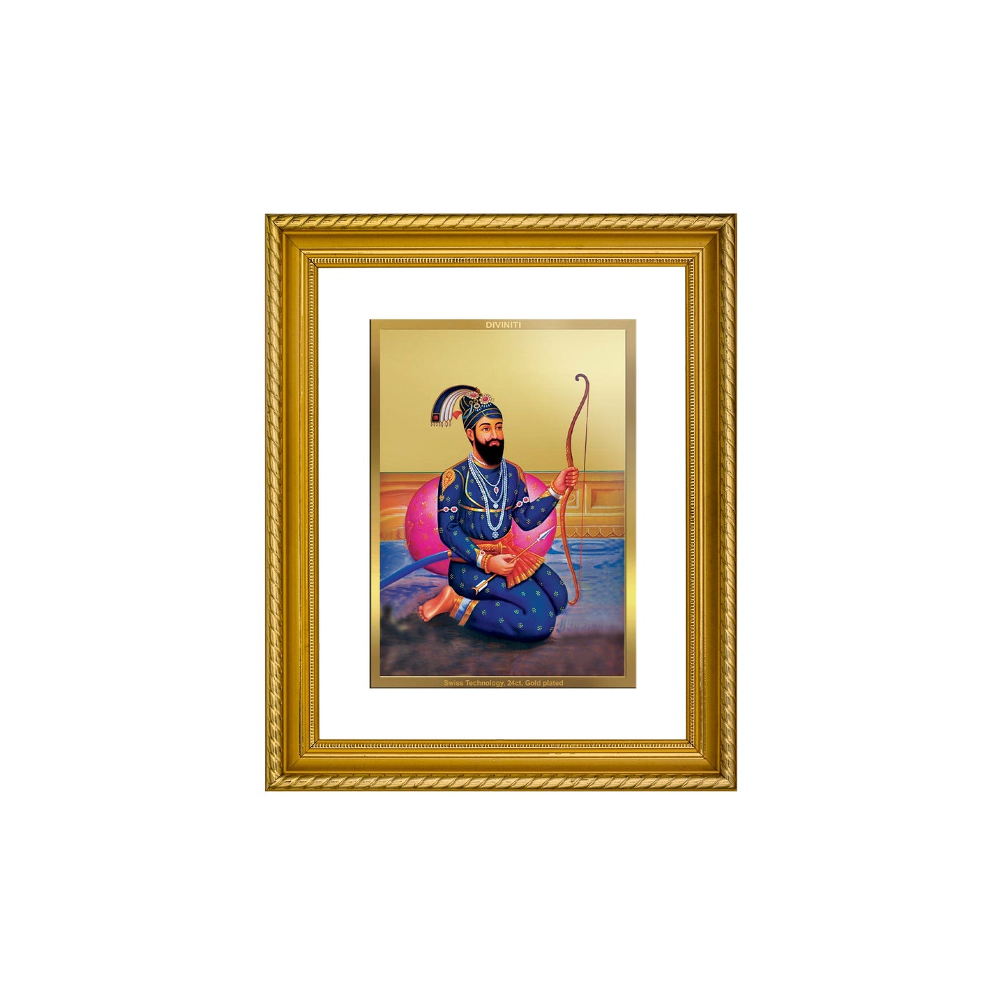 DIVINITI Guru Gobind Singh Gold Plated Wall Photo Frame, Table Decor| DG Frame 056 Size 2.5 and 24K Gold Plated Foil| Religious Photo Frame Idol, Gifts Items (28 CM X 23 CM)