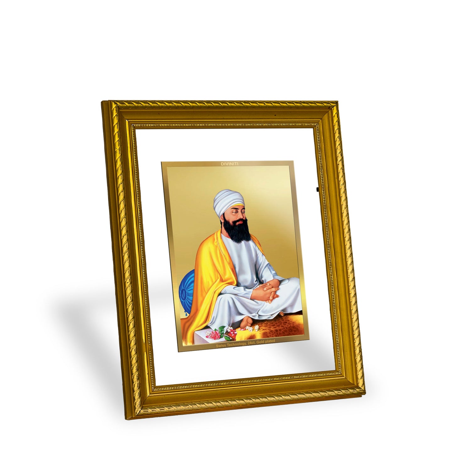 DIVINITI Guru Tegh Bahadur Ji Gold Plated Wall Photo Frame, Table Decor| DG Frame 056 Size 2.5 and 24K Gold Plated Foil (28 CM X 23 CM)