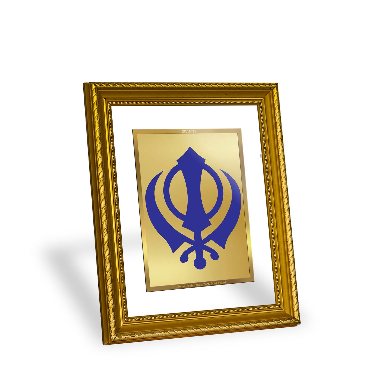 DIVINITI Khanda Sahib Gold Plated Wall Photo Frame, Table Decor| DG Frame 056 Size 2.5 and 24K Gold Plated Foil| Religious Photo Frame, Gifts Items (28 CM X 23 CM)