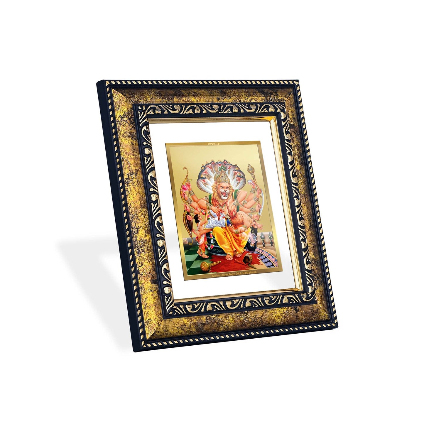 DIVINITI Narasimha Gold Plated Wall Photo Frame, Table Decor| DG Frame 113 Size 2 and 24K Gold Plated Foil (23.5 CM X 19.5 CM)