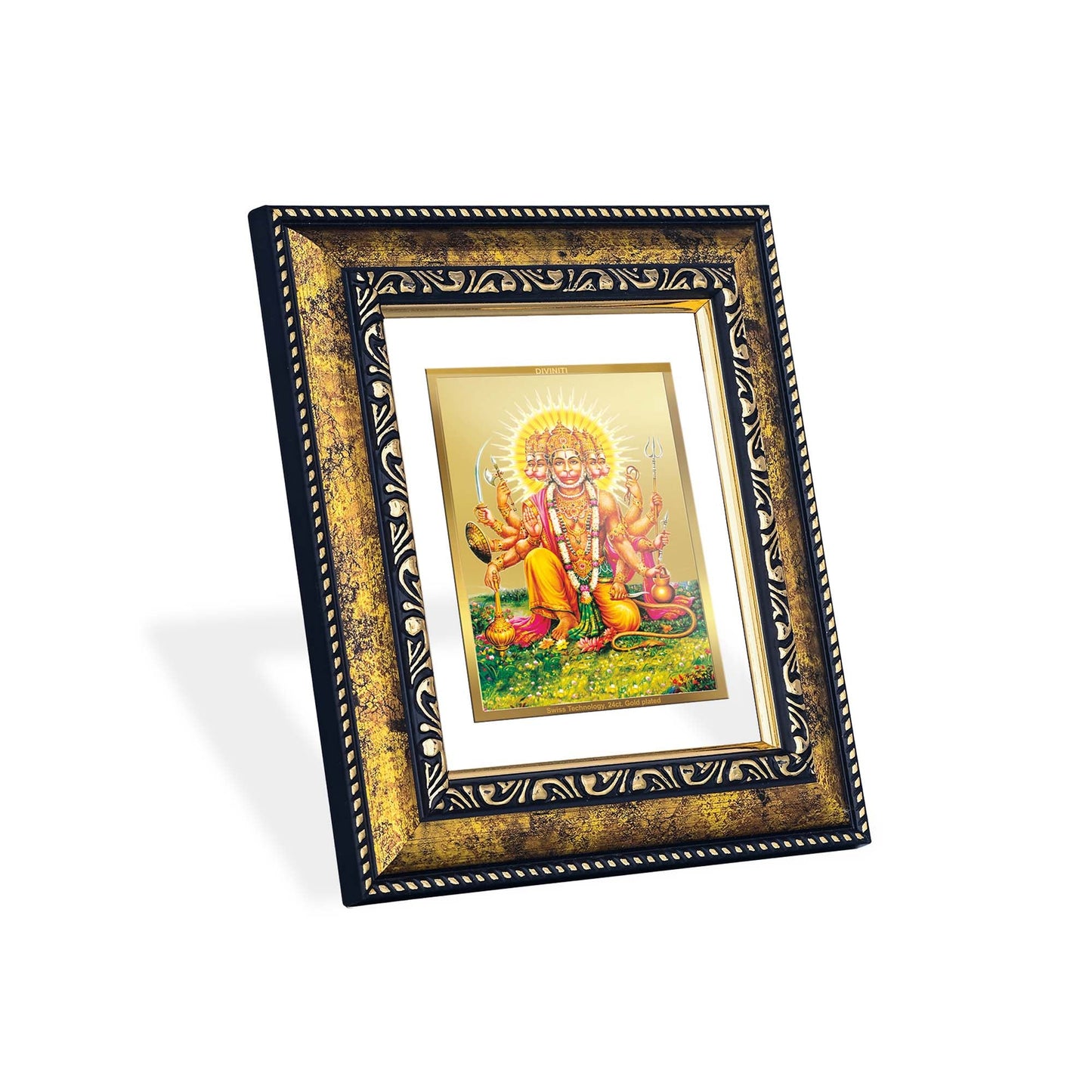 DIVINITI Panchmukhi Hanuman Gold Plated Wall Photo Frame, Table Decor| DG Frame 113 Size 2 and 24K Gold Plated Foil (23.5 CM X 19.5 CM)