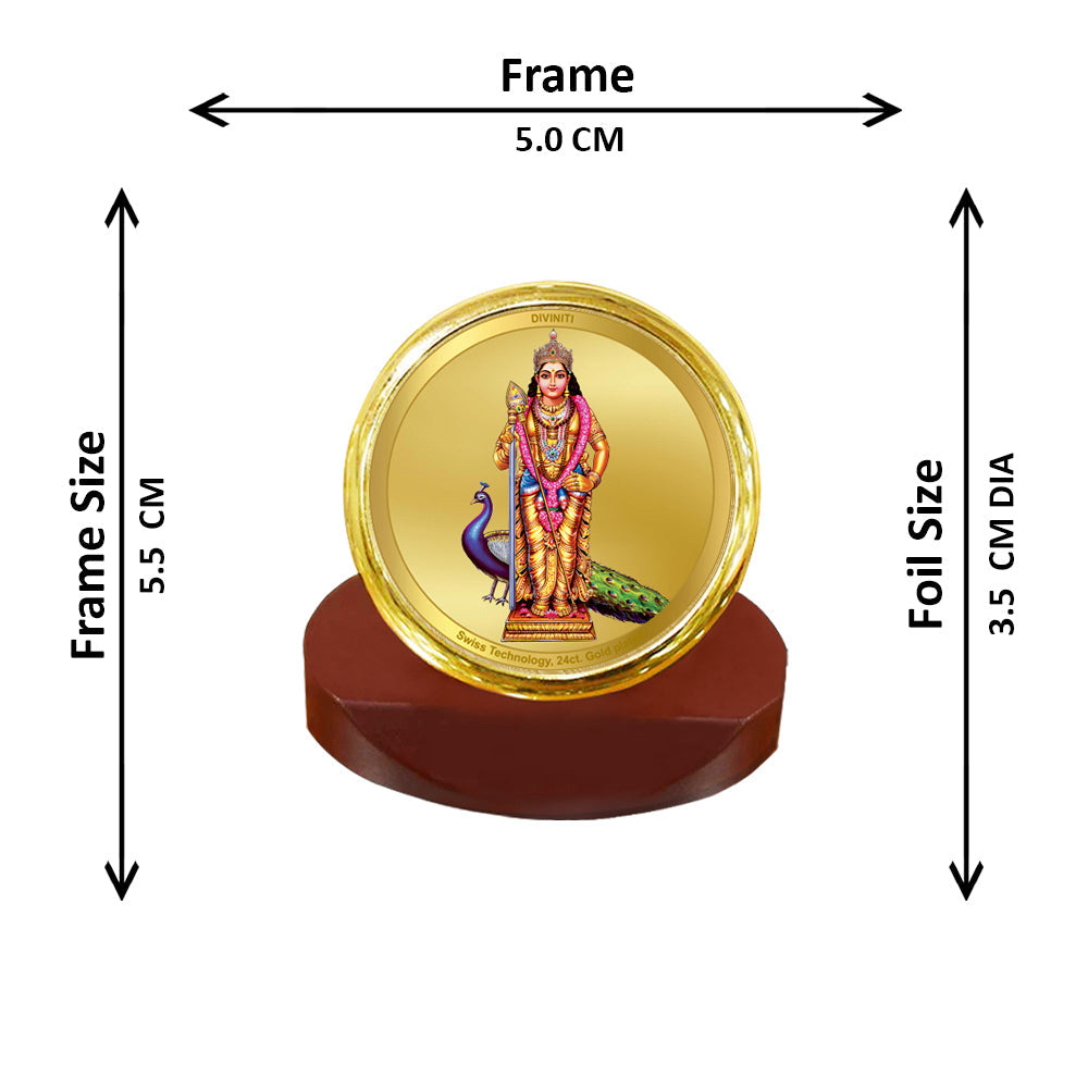 Diviniti Lord Murugan God Idol Photo Frame for Car Dashboard, Table Decor, office | MCF 1C Gold