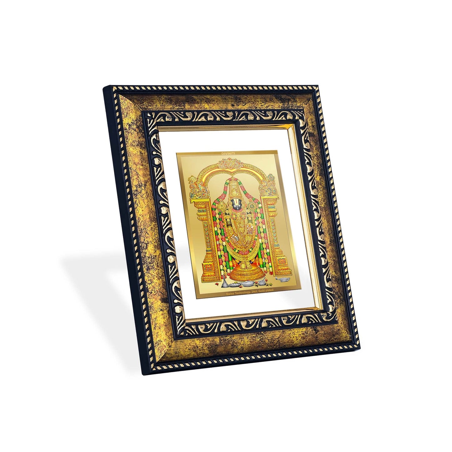 DIVINITI Tirupati Balaji Gold Plated Wall Photo Frame, Table Decor| DG Frame 113 Size 2 and 24K Gold Plated Foil (23.5 CM X 19.5 CM)