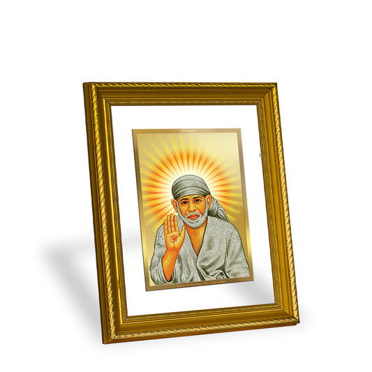 DIVINITI Shirdi Sai Baba Gold Plated Wall Photo Frame, Table Decor| DG Frame 056 Size 3 and 24K Gold Plated Foil (32.5 CM X 25.5 CM)