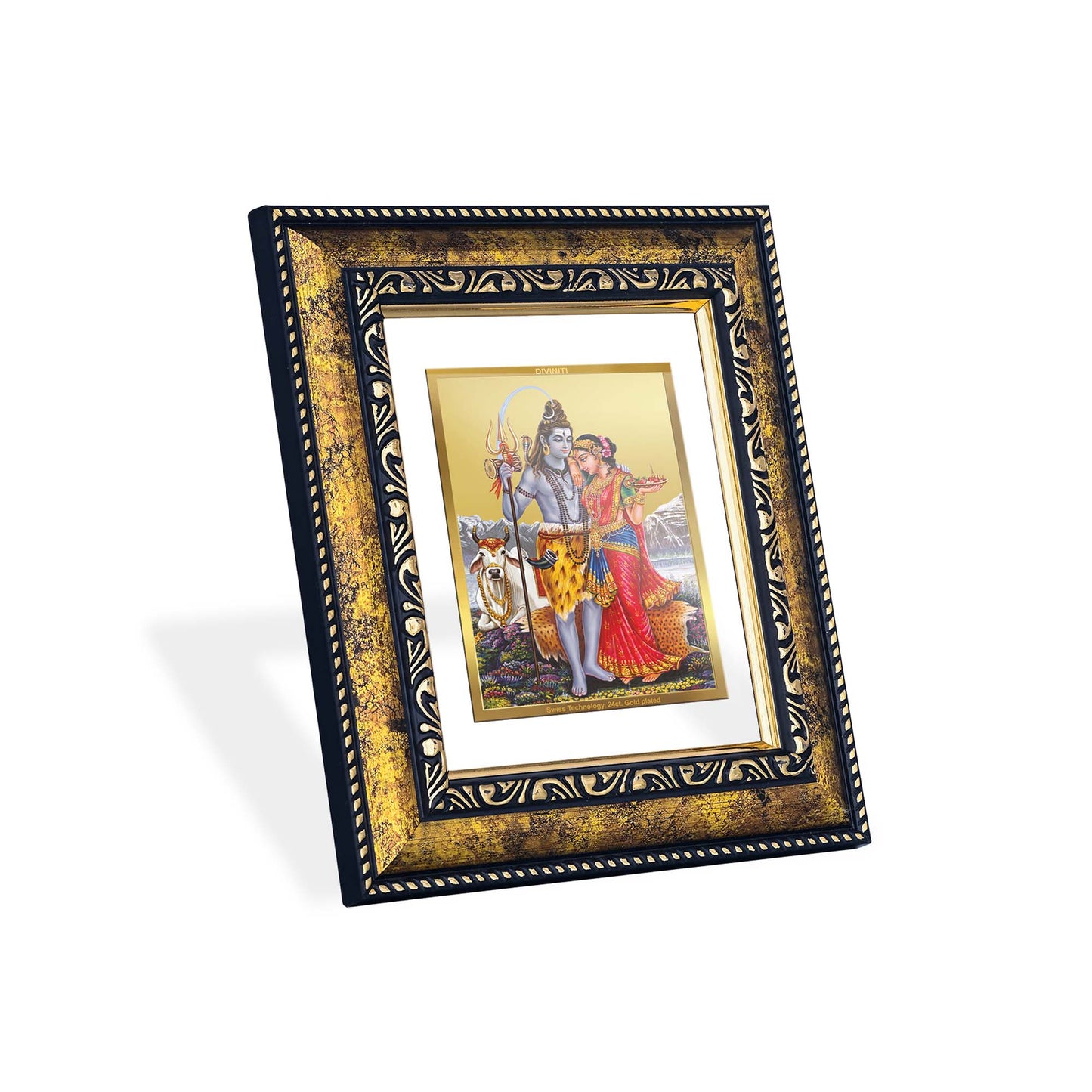 DIVINITI Shiva with Parvati Gold Plated Wall Photo Frame, Table Decor| DG Frame 113 Size 2 and 24K Gold Plated Foil (23.5 CM X 19.5 CM)