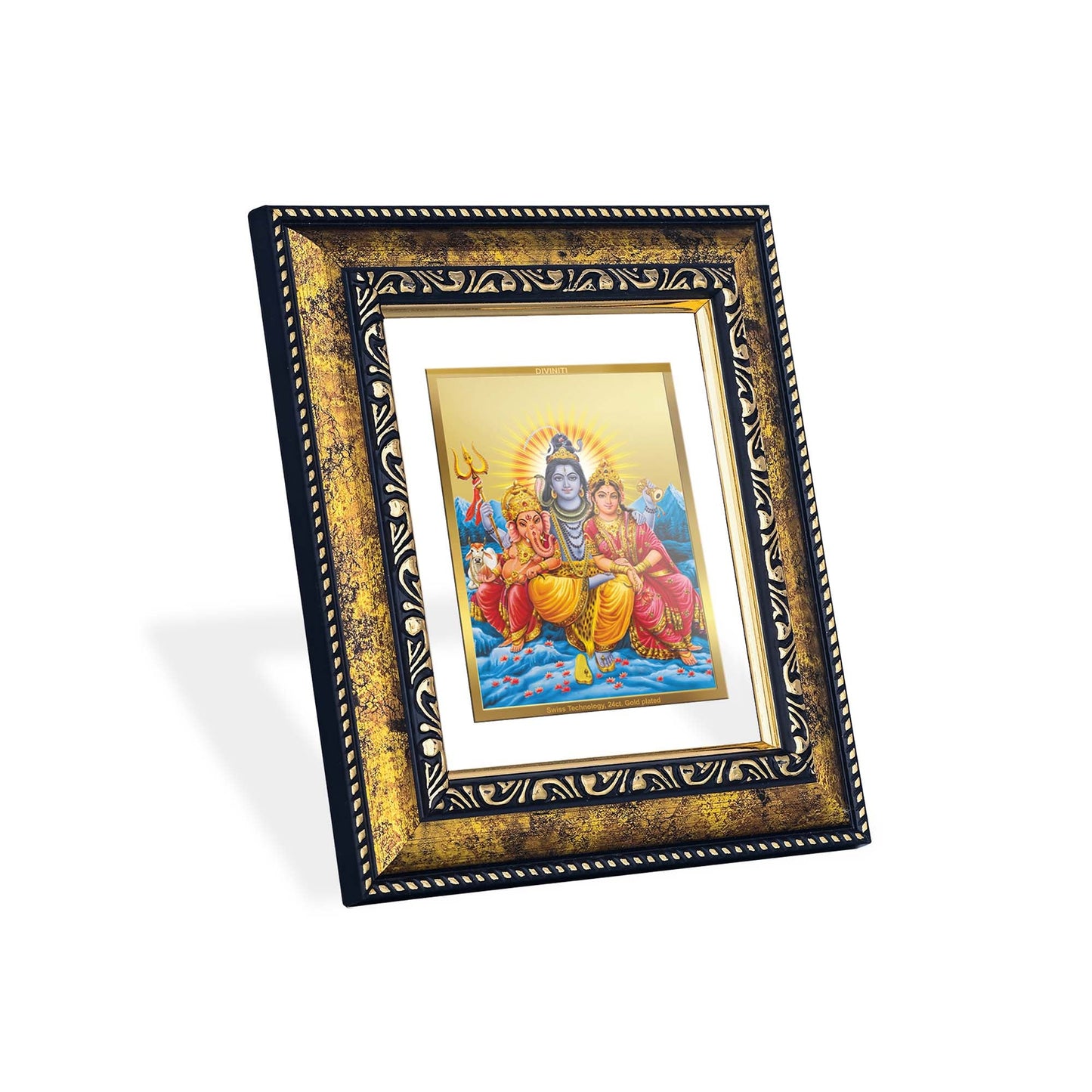 DIVINITI Shiva Parivar Gold Plated Wall Photo Frame, Table Decor| DG Frame 113 Size 2 and 24K Gold Plated Foil (23.5 CM X 19.5 CM)