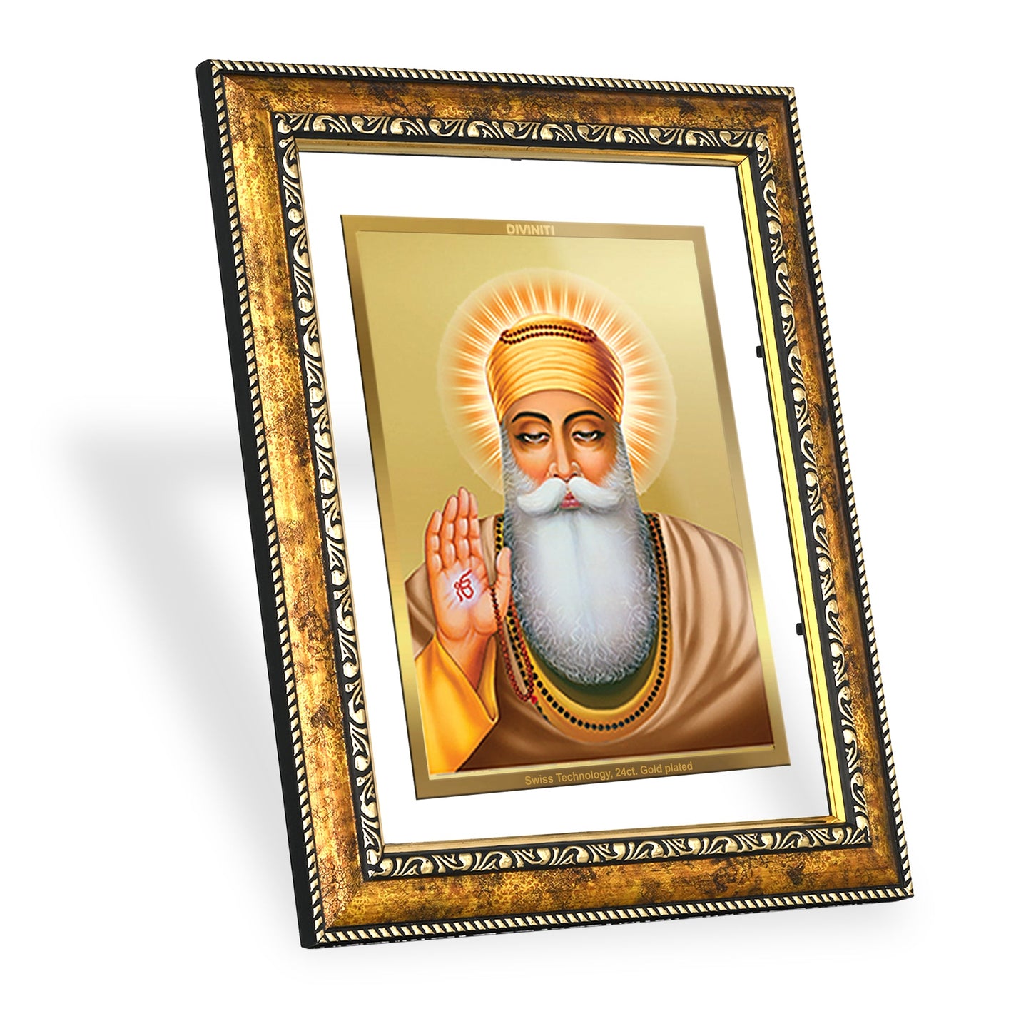 DIVINITI Guru Nanak Gold Plated Wall Photo Frame, Table Decor| DG Frame 113 Size 3 and 24K Gold Plated Foil (33.3 CM X 26 CM)