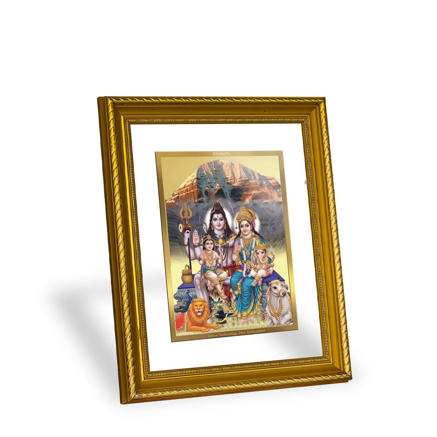 DIVINITI Shiv Parivar Gold Plated Wall Photo Frame, Table Decor| DG Frame 056 Size 2.5 and 24K Gold Plated Foil (28 CM X 23 CM)