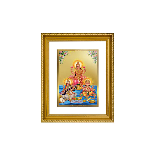 DIVINITI Lakshmi Ganesha Saraswati Gold Plated Wall Photo Frame, Table Decor| DG Frame 056 Size 2.5 and 24K Gold Plated Foil (28 CM X 23 CM)