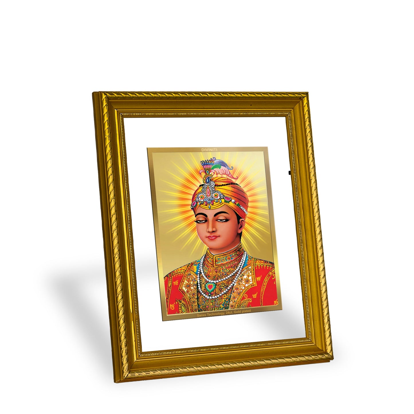 DIVINITI Guru Harkrishan Gold Plated Wall Photo Frame, Table Decor| DG Frame 056 Size 2.5 and 24K Gold Plated Foil (28 CM X 23 CM)