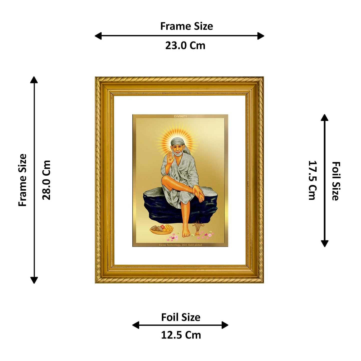 DIVINITI Sai Baba Gold Plated Wall Photo Frame, Table Decor| DG Frame 056 Size 3 and 24K Gold Plated Foil (28 CM X 23 CM)