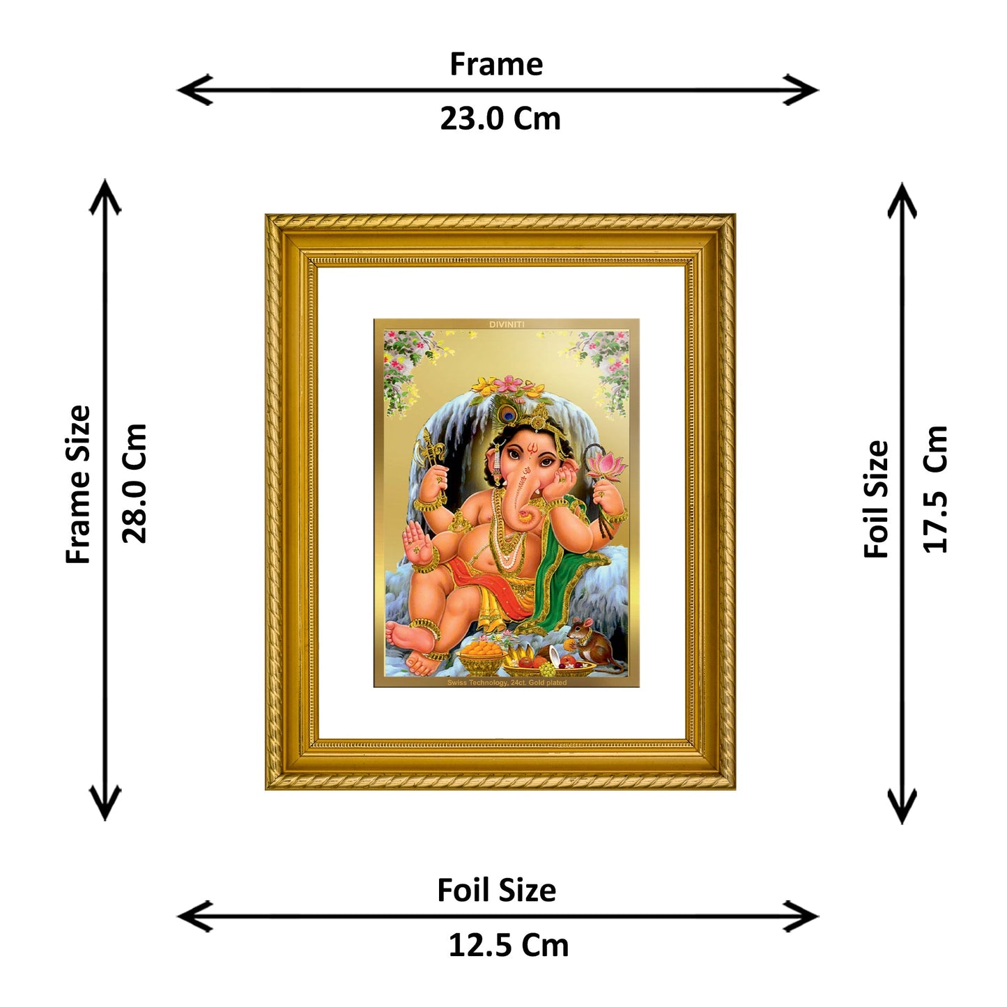 DIVINITI Bal Ganesha Gold Plated Wall Photo Frame, Table Decor| DG Frame 056 Size 2.5 and 24K Gold Plated Foil (28 CM X 23 CM)