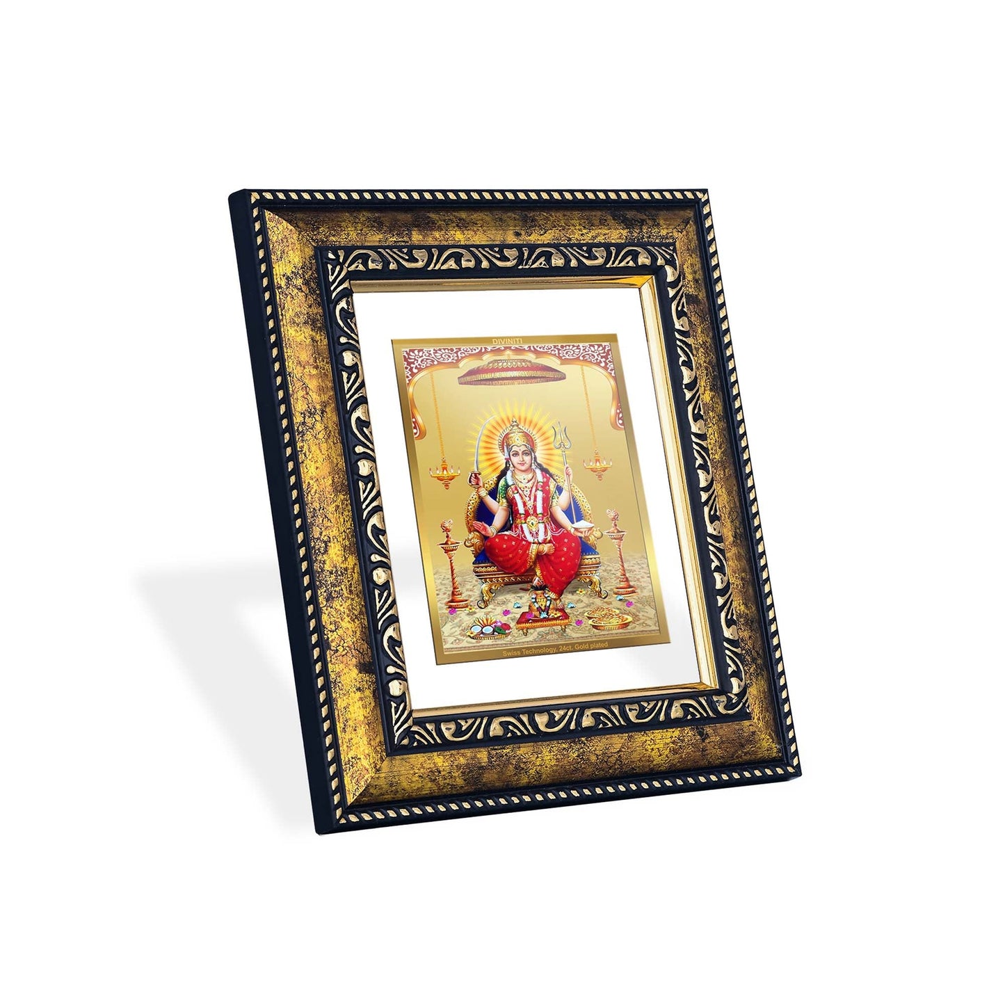 DIVINITI Santoshi Mata Gold Plated Wall Photo Frame, Table Decor| DG Frame 113 Size 2 and 24K Gold Plated Foil (23.5 CM X 19.5 CM)