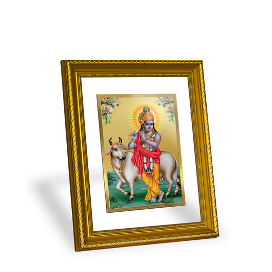 DIVINITI Krishna Gold Plated Wall Photo Frame, Table Decor| DG Frame 056 Size 2.5 and 24K Gold Plated Foil (28 CM X 23 CM)