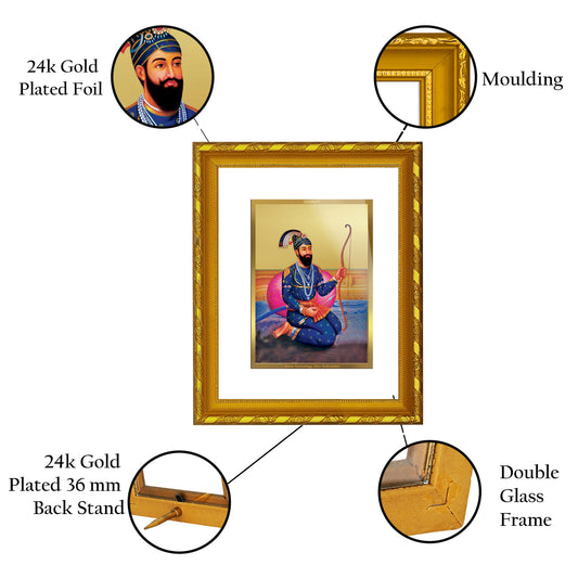 DIVINITI Guru Gobind Singh Gold Plated Wall Photo Frame, Table Décor| DG Frame 103 Size 2 and 24K Gold Plated Foil| Religious Photo Frame Idol, Gifts Items (21.5 X 17.5 CM)