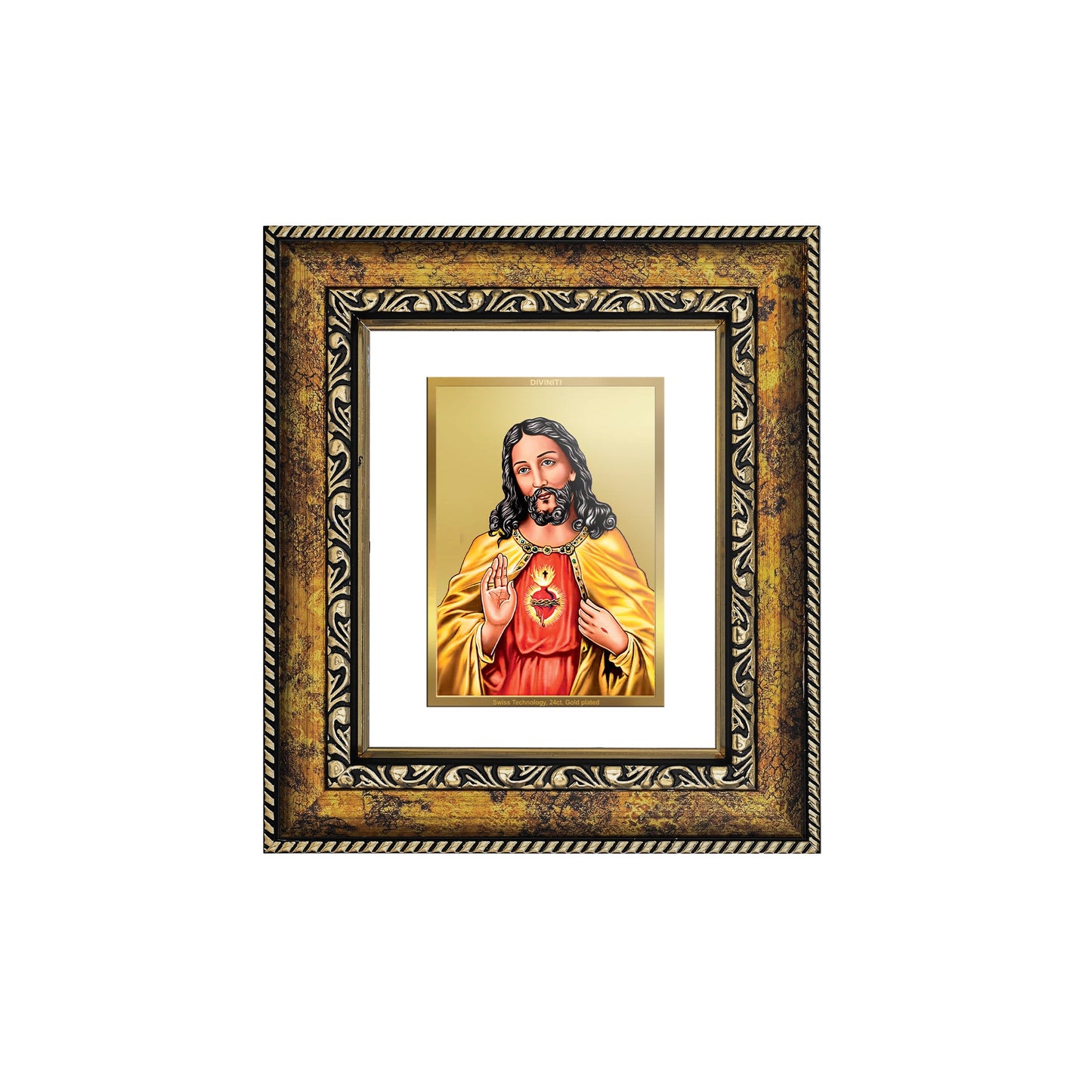 DIVINITI Jesus Gold Plated Wall Photo Frame, Table Decor| DG Frame 113 Size 1 and 24K Gold Plated Foil (17.5 CM X 16.5 CM)