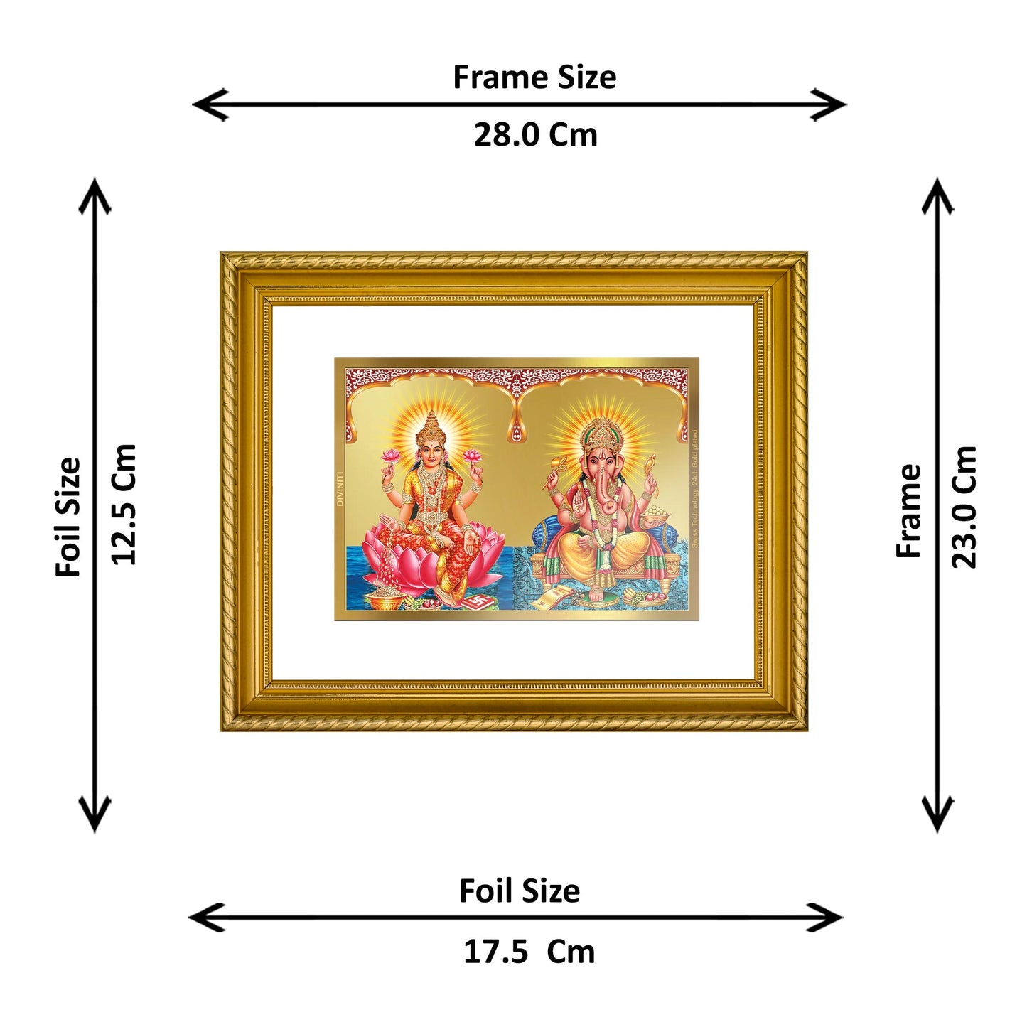 DIVINITI Lakshmi & Ganesha Gold Plated Wall Photo Frame, Table Decor| DG Frame 056 Size 2.5 and 24K Gold Plated Foil (28 CM X 23 CM)