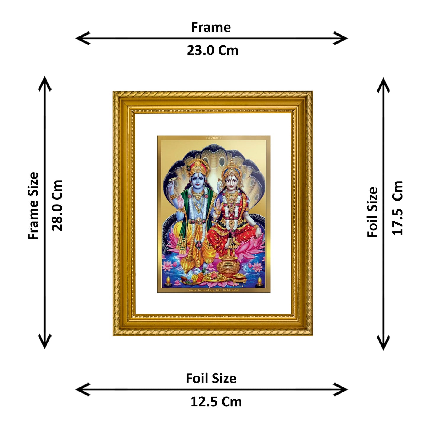 DIVINITI Vishnu Lakshmi Gold Plated Wall Photo Frame, Table Decor| DG Frame 056 Size 2.5 and 24K Gold Plated Foil (28 CM X 23 CM)